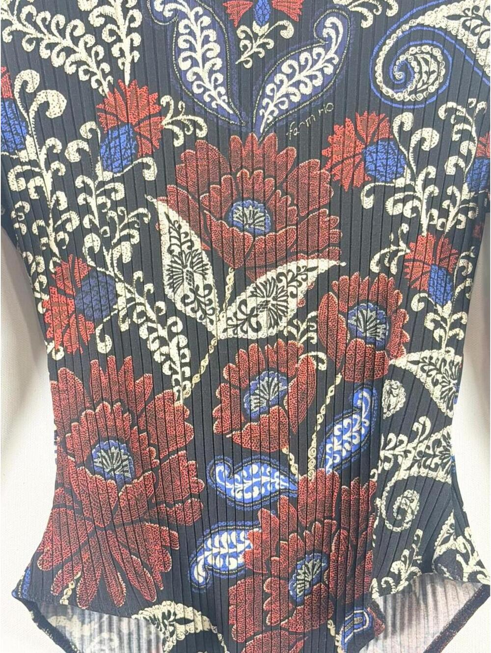 NWT! FARM Rio Valentina Black Floral Paisley Ribbed Long Sleeve Bodysuit Size‎ S - Picture 5 of 9